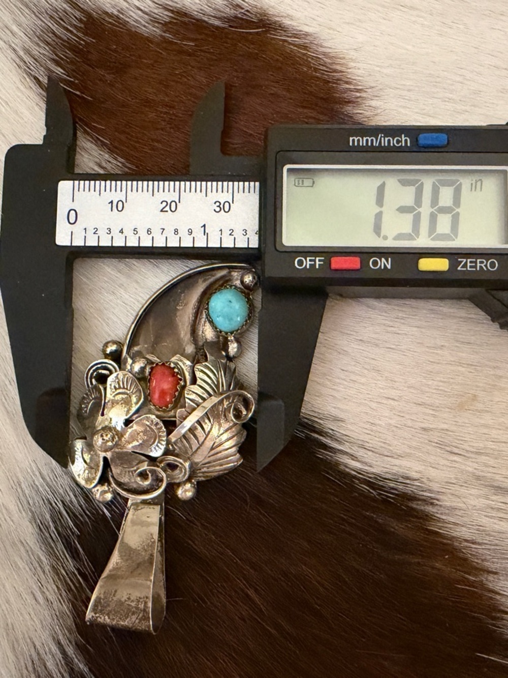 ❤️ Signed Navajo Jerry Thompson Kingman Turquoise Coral Bear Claw Pendant 925 - Picture 13 of 14